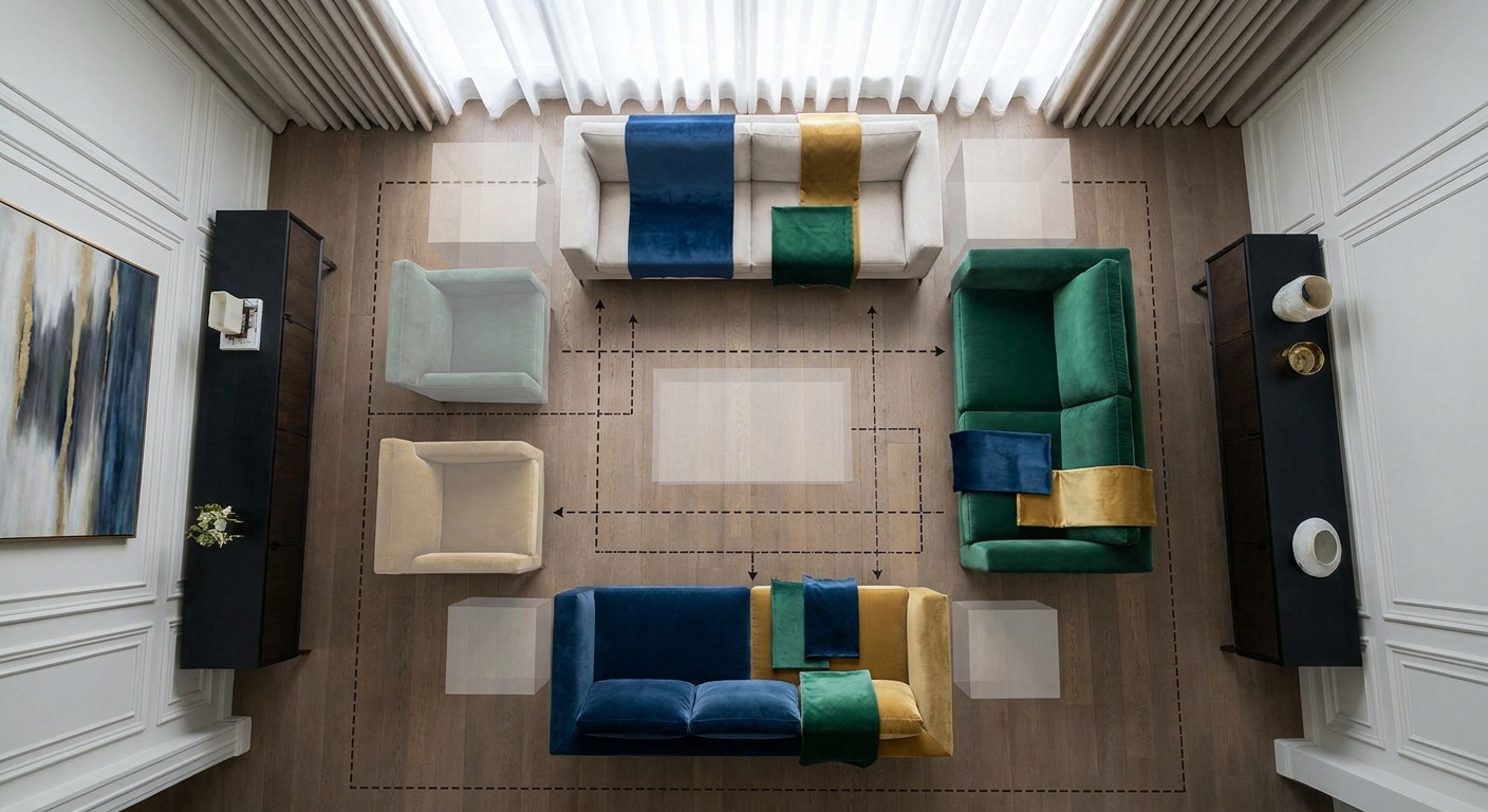 How velvet pile direction changes color perception in formal interiors