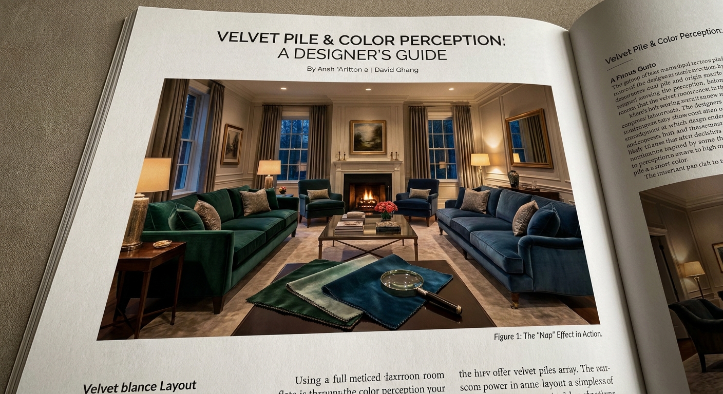 How velvet pile direction changes color perception in formal interiors